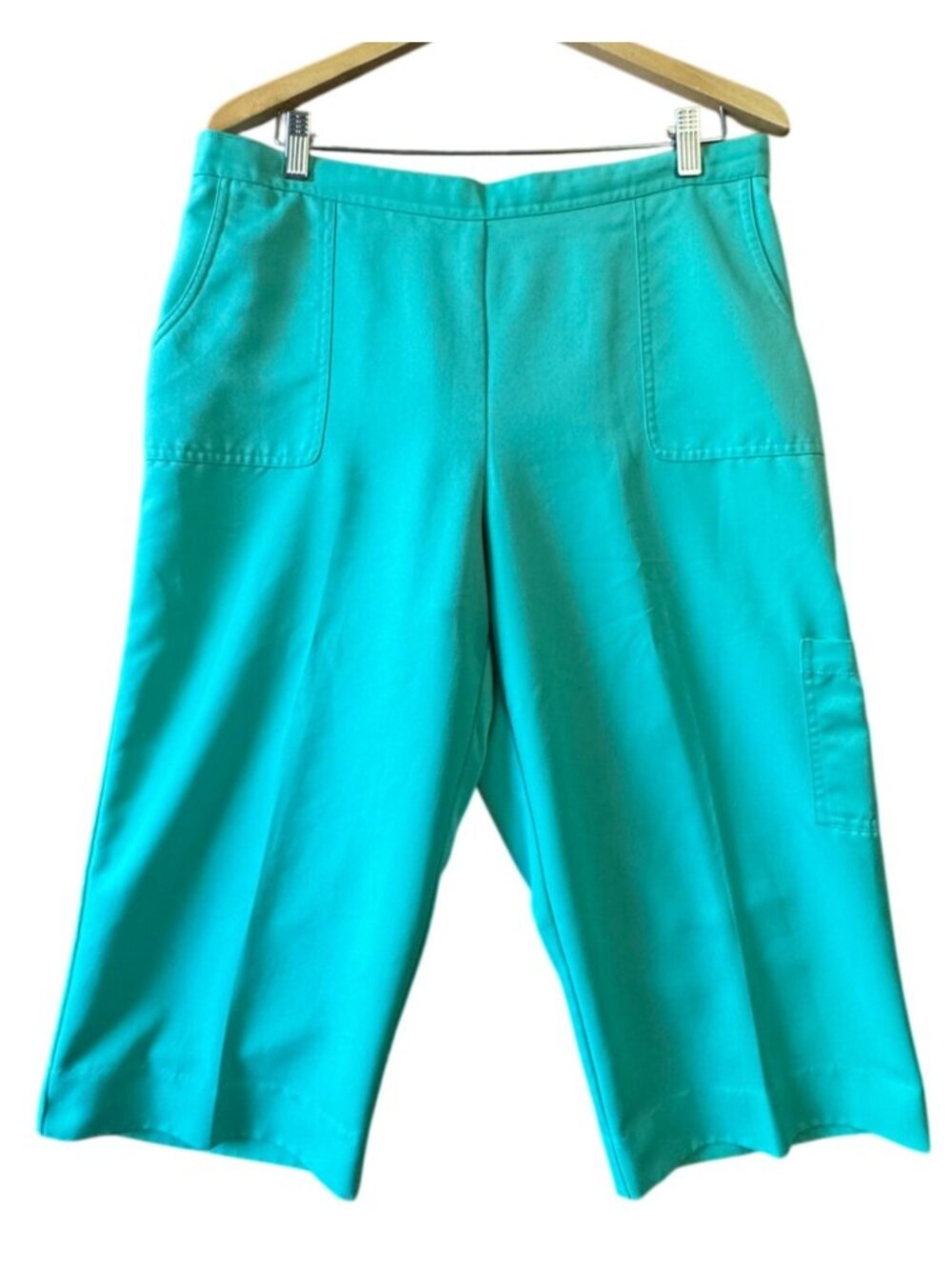 Alfred Dunner Womens Petite Capri Pants 16P Teal Elastic Waistband Comfy Design